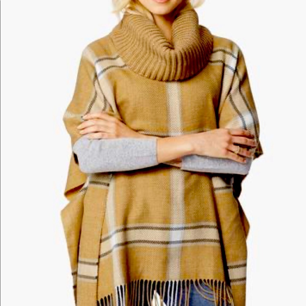 Johnston & Murphy Cowl Neck Windowpane Fall Poncho